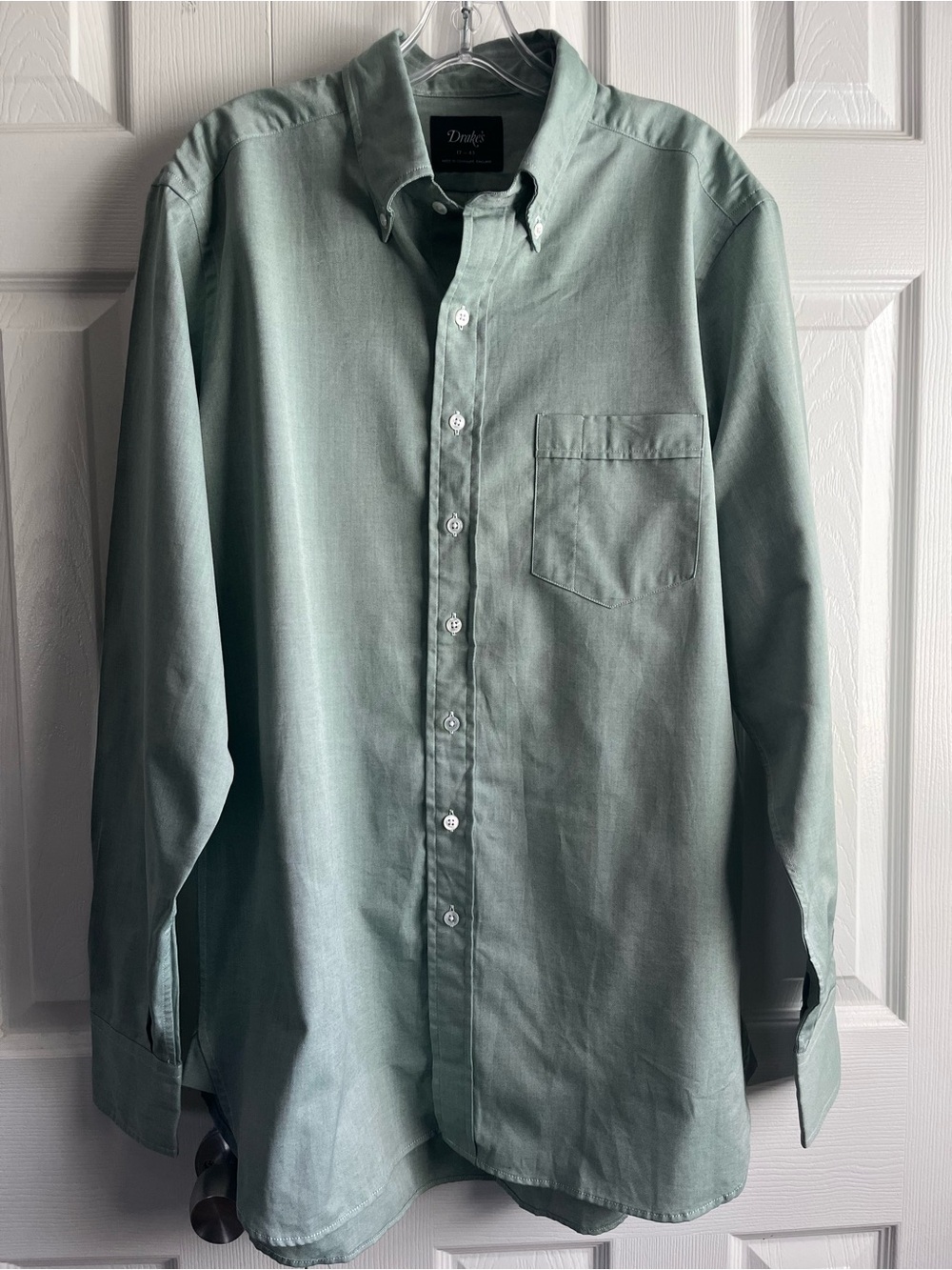 Drake’s London Green Pinpoint Oxford Cotton Cloth Button-Down Shirt Men’s  17-43